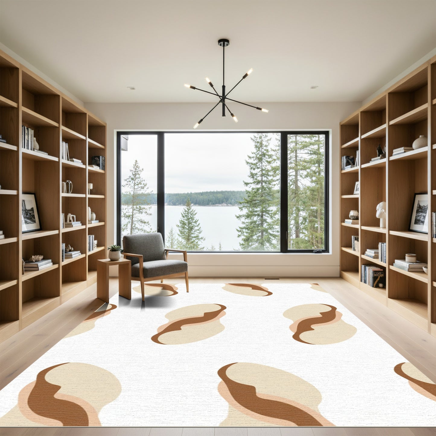 Beige Abstract Organic Curved Forms Rug