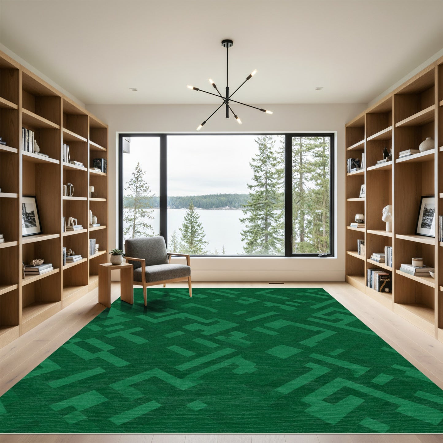 Deep Emerald Maze Geometric Rug