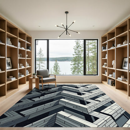 Monochromatic Isometric Geometric Zigzag Block Rug
