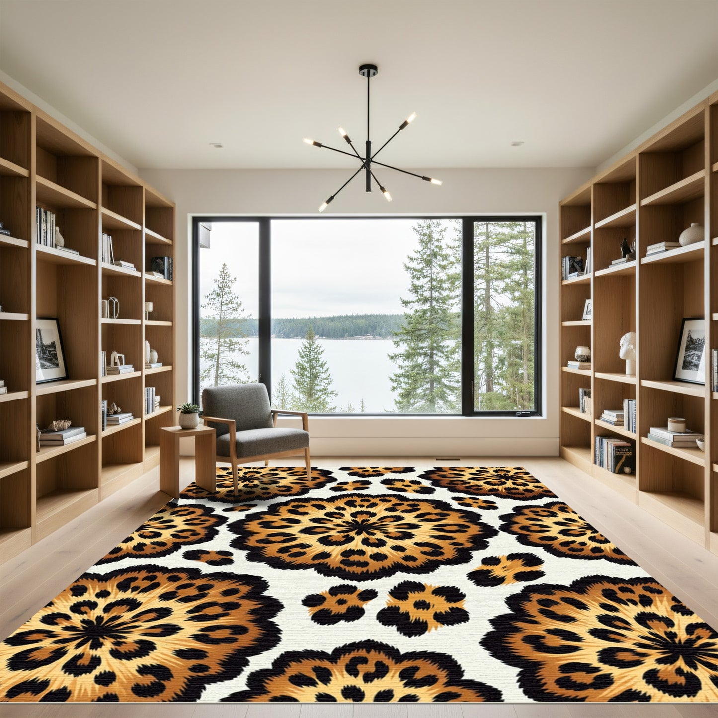 Golden Leopard Floral Medallion Rug