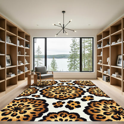 Golden Leopard Floral Medallion Rug