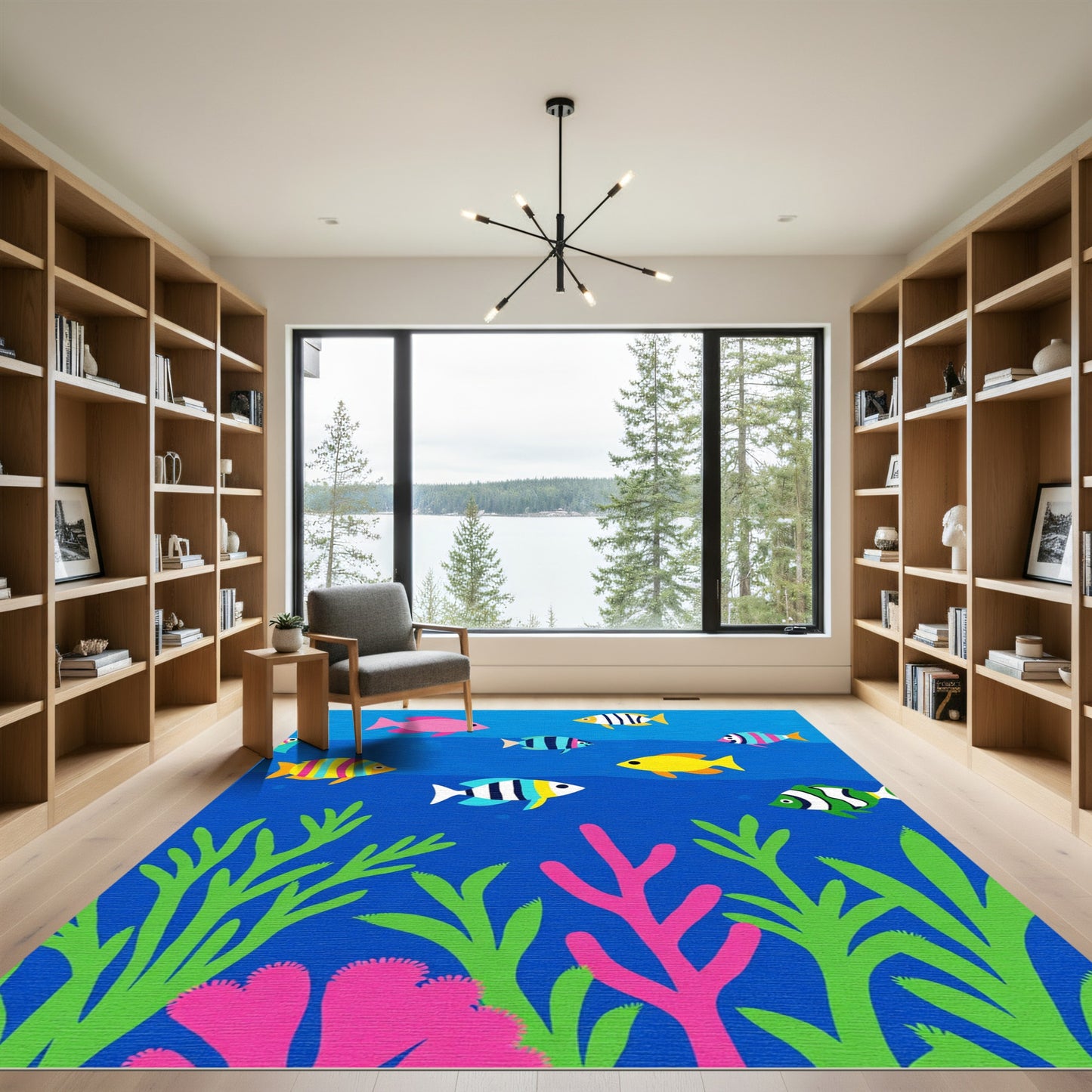 Vibrant Ocean Coral Fish School Rug
