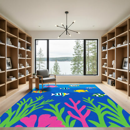 Vibrant Ocean Coral Fish School Rug