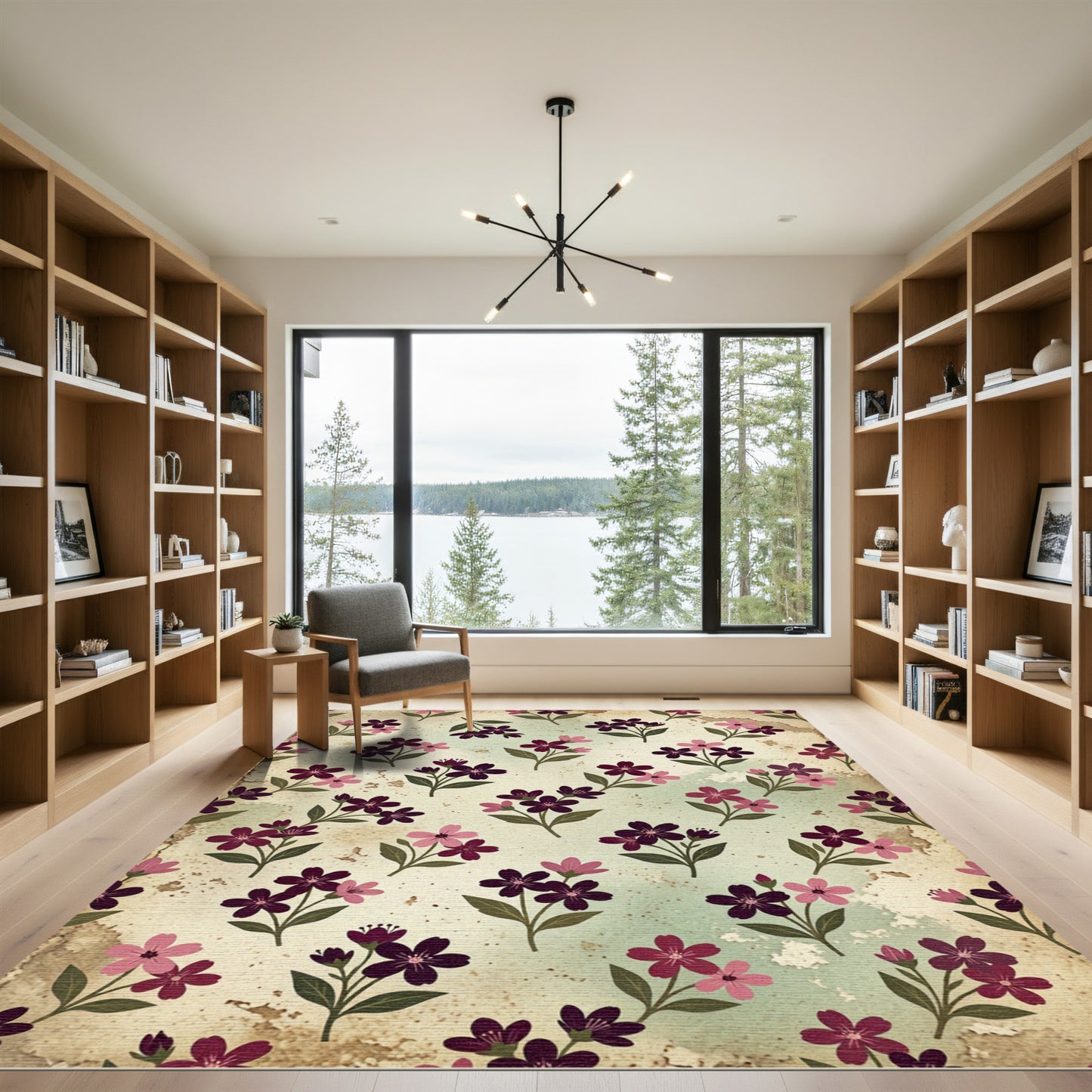 Dark Plum Pink Floral Sprigs Rug