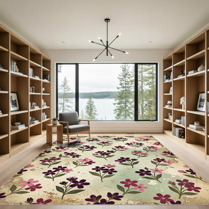 Dark Plum Pink Floral Sprigs Rug