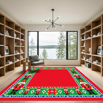 Festive Nutcracker Red Border Rug