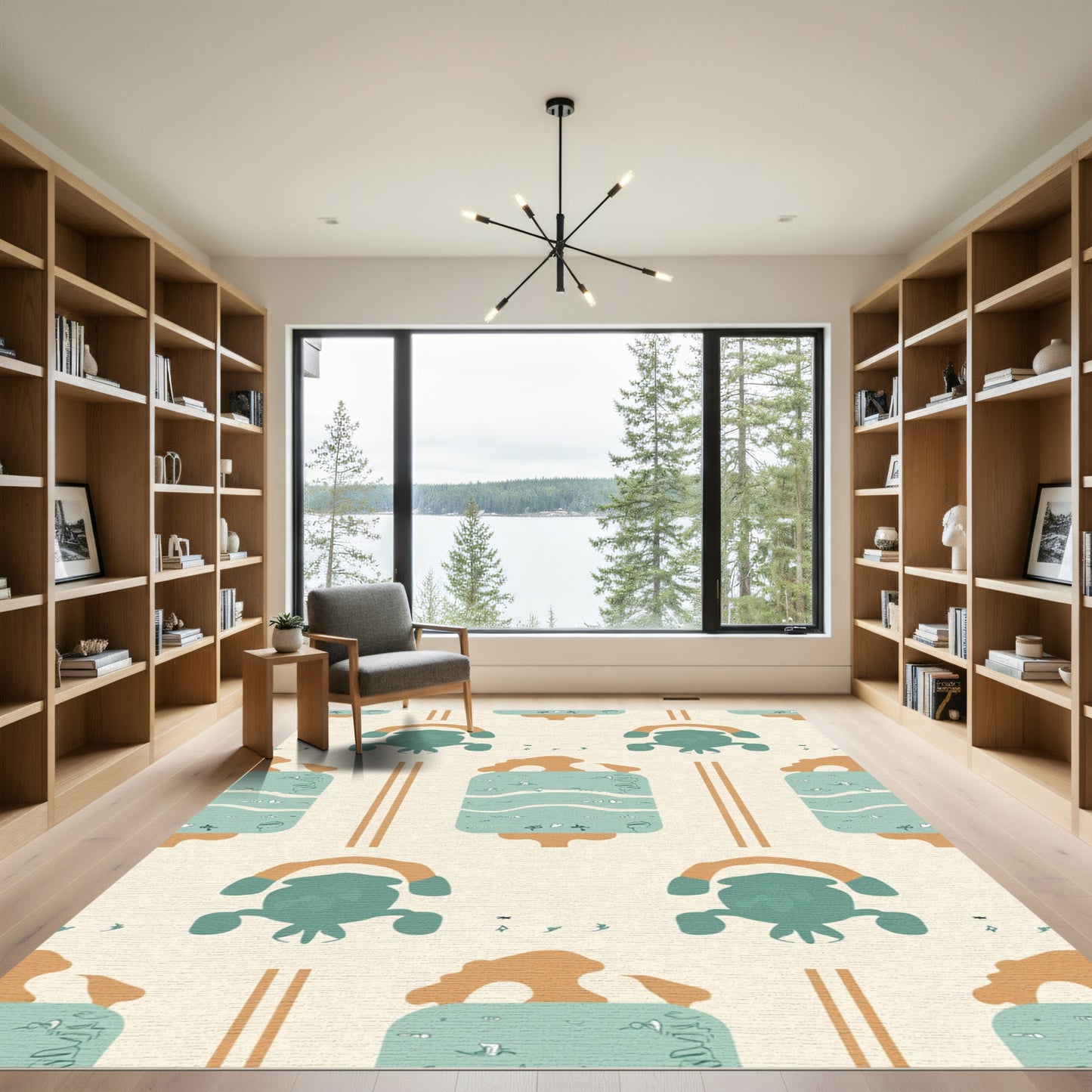 Aqua Brown Quirky Abstract Figures Rug