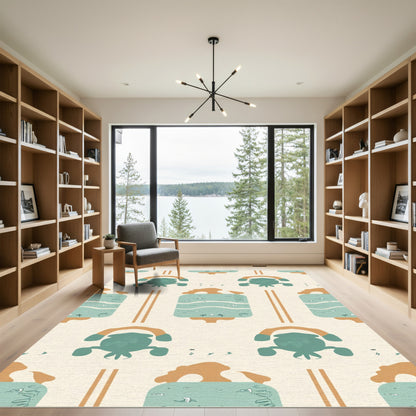 Aqua Brown Quirky Abstract Figures Rug