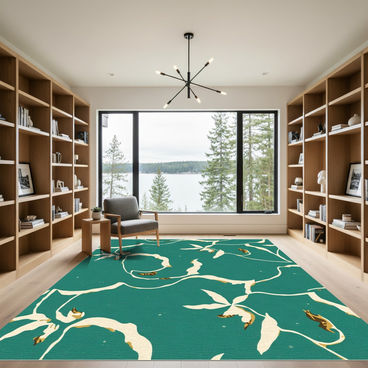 Teal Blossom Vine Abstract Rug