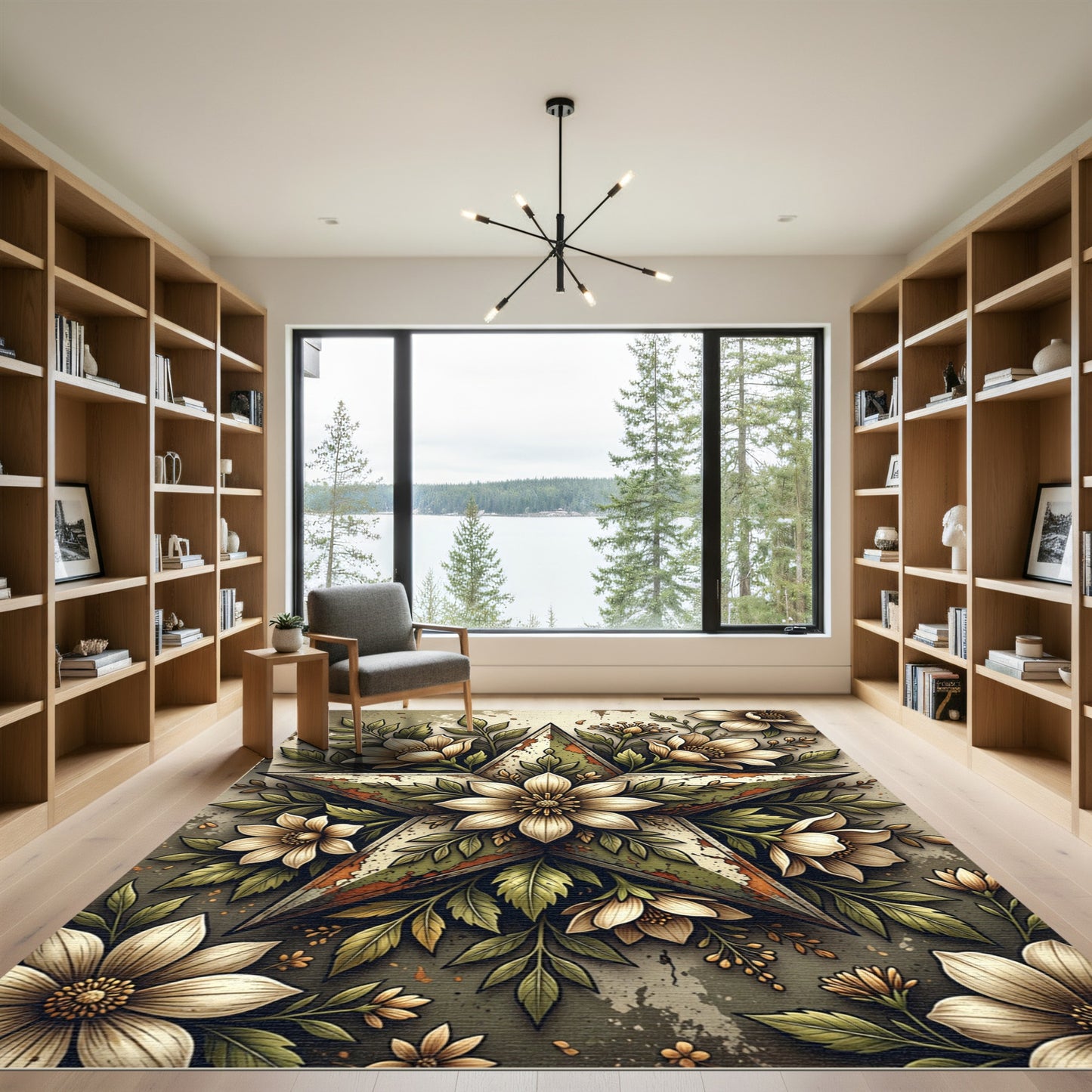 Vintage Rustic Cream Floral Star Rug