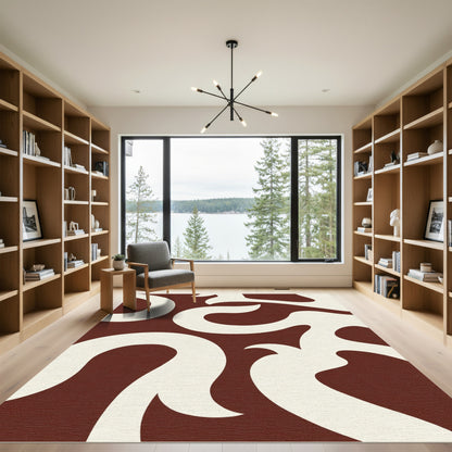 Crimson White Abstract Swirl Rug