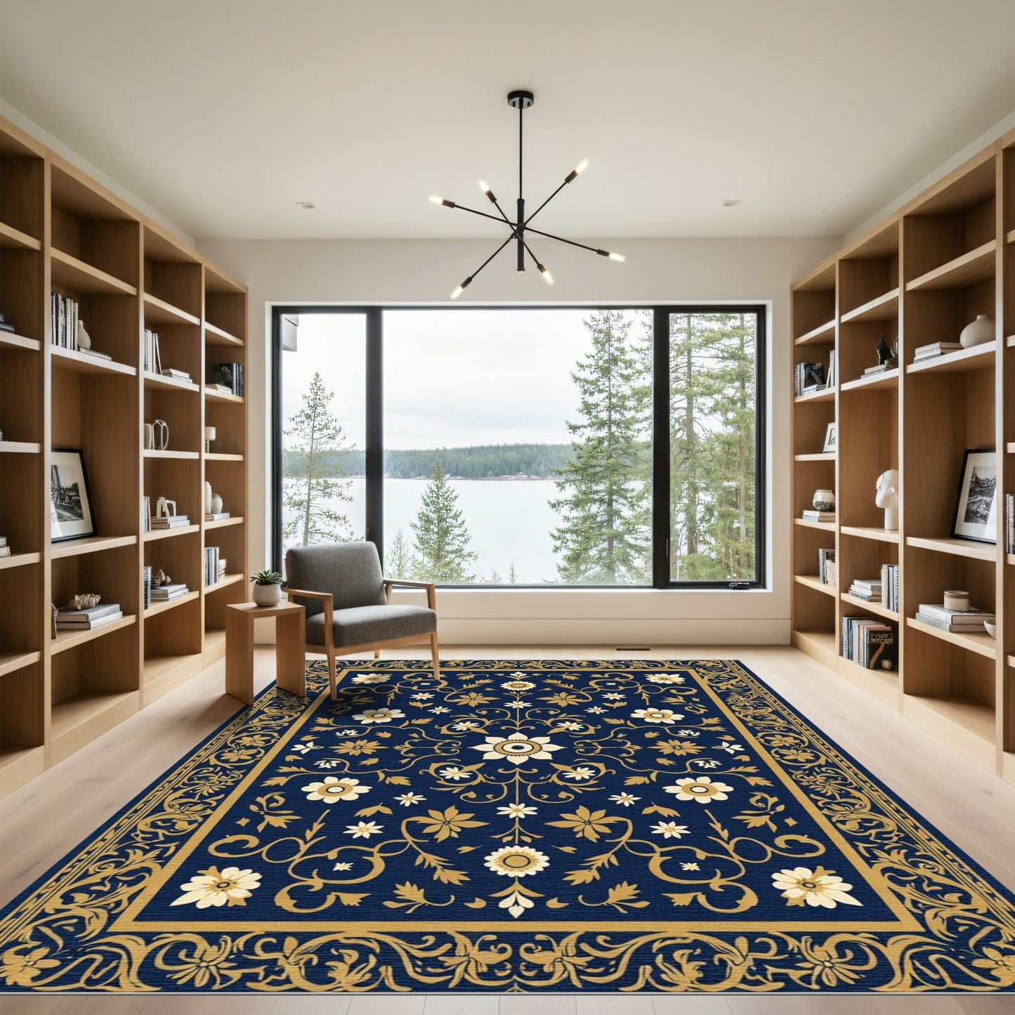 Gilded Navy Floral Medallion Rug