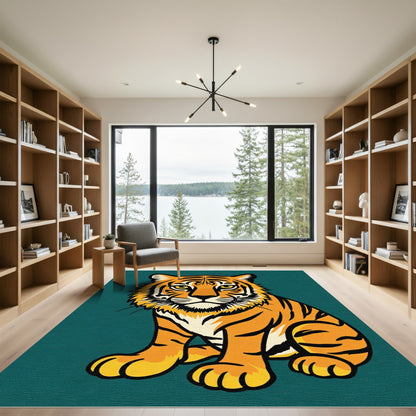 Bold Orange Tiger Majestic Sitting Rug