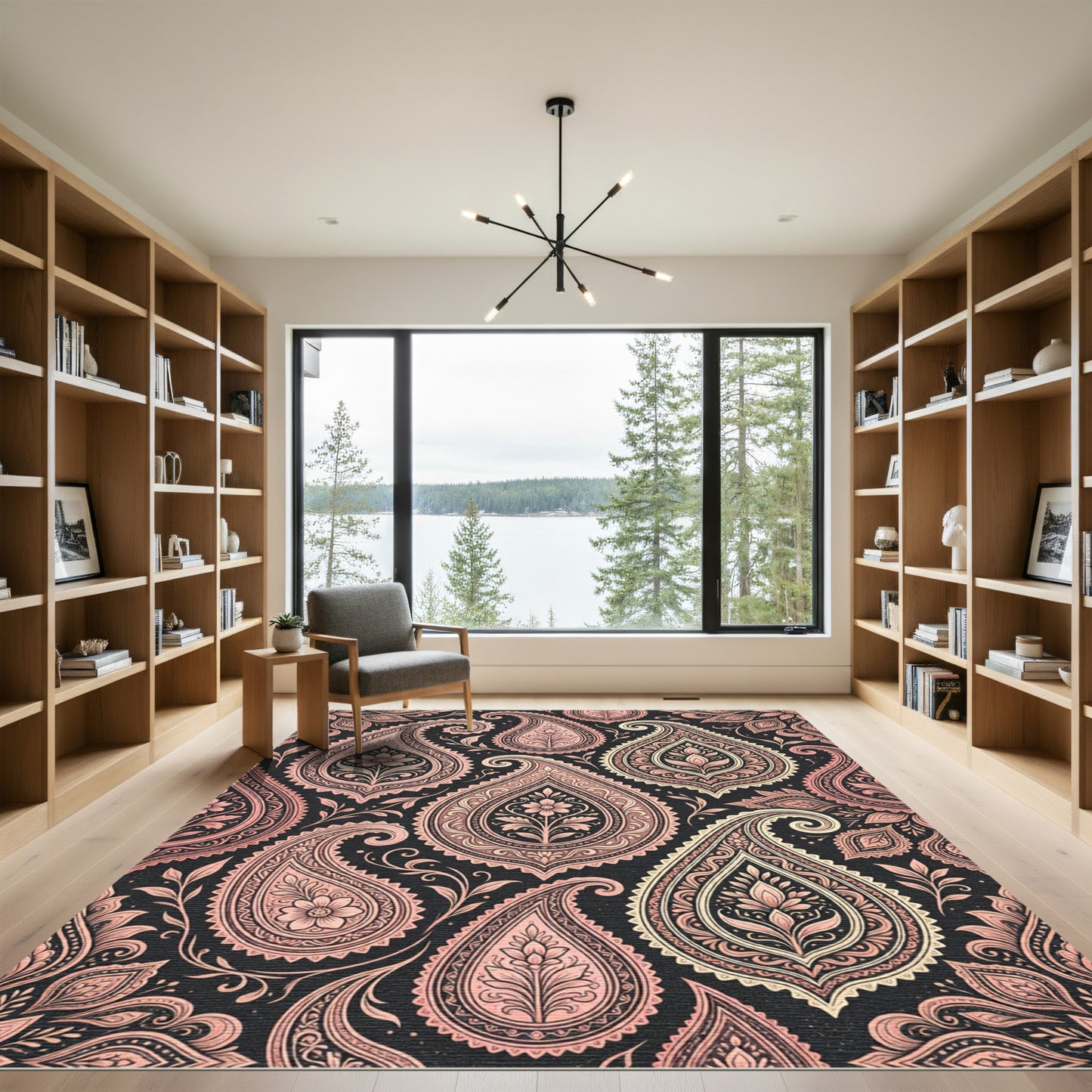 Elegant Blush Pink Ornate Paisley Rug