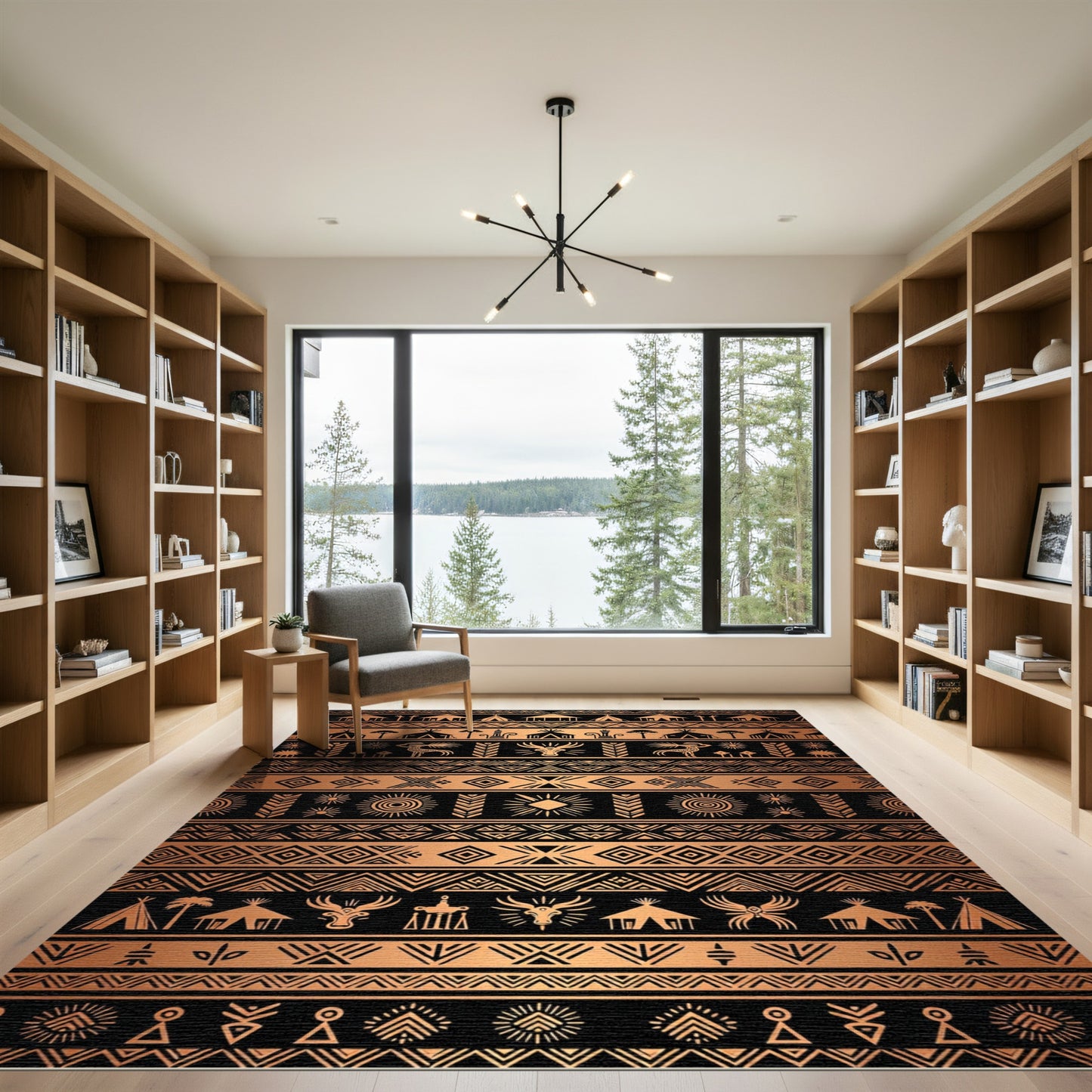 Copper Black Tribal Ethnic Geometric Art Rug