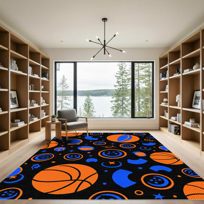 Orange Blue Basketball Round Shapes Rug