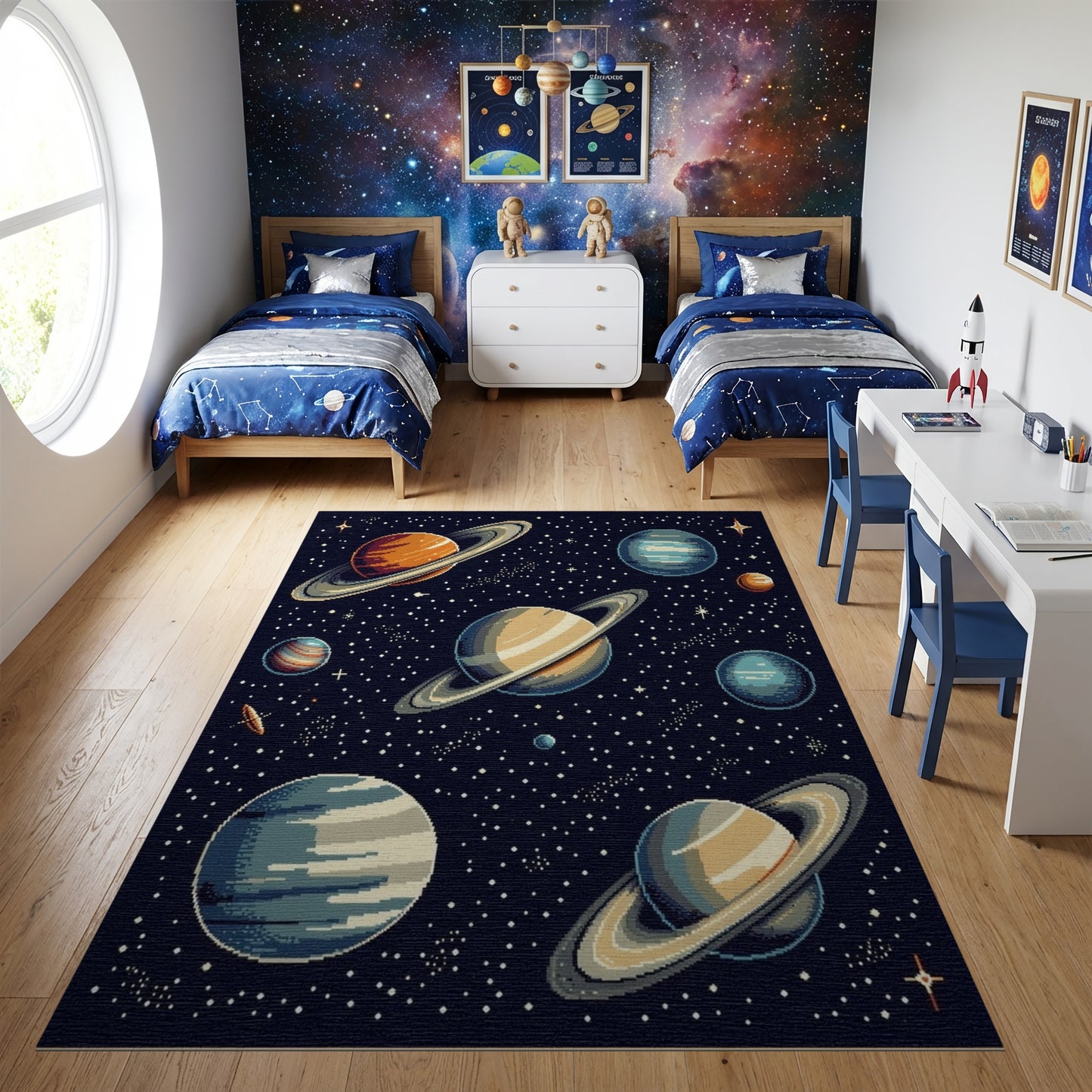 Pixelated Cosmic Saturn Planets Stars Rug