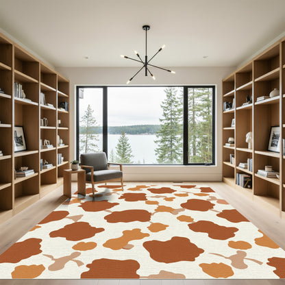 Earthy Brown Cow Spot Cluster Rug