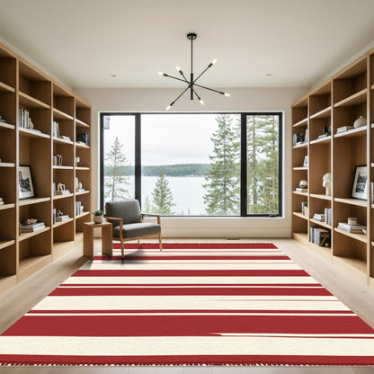 Bold Red Cream Stripe Rug