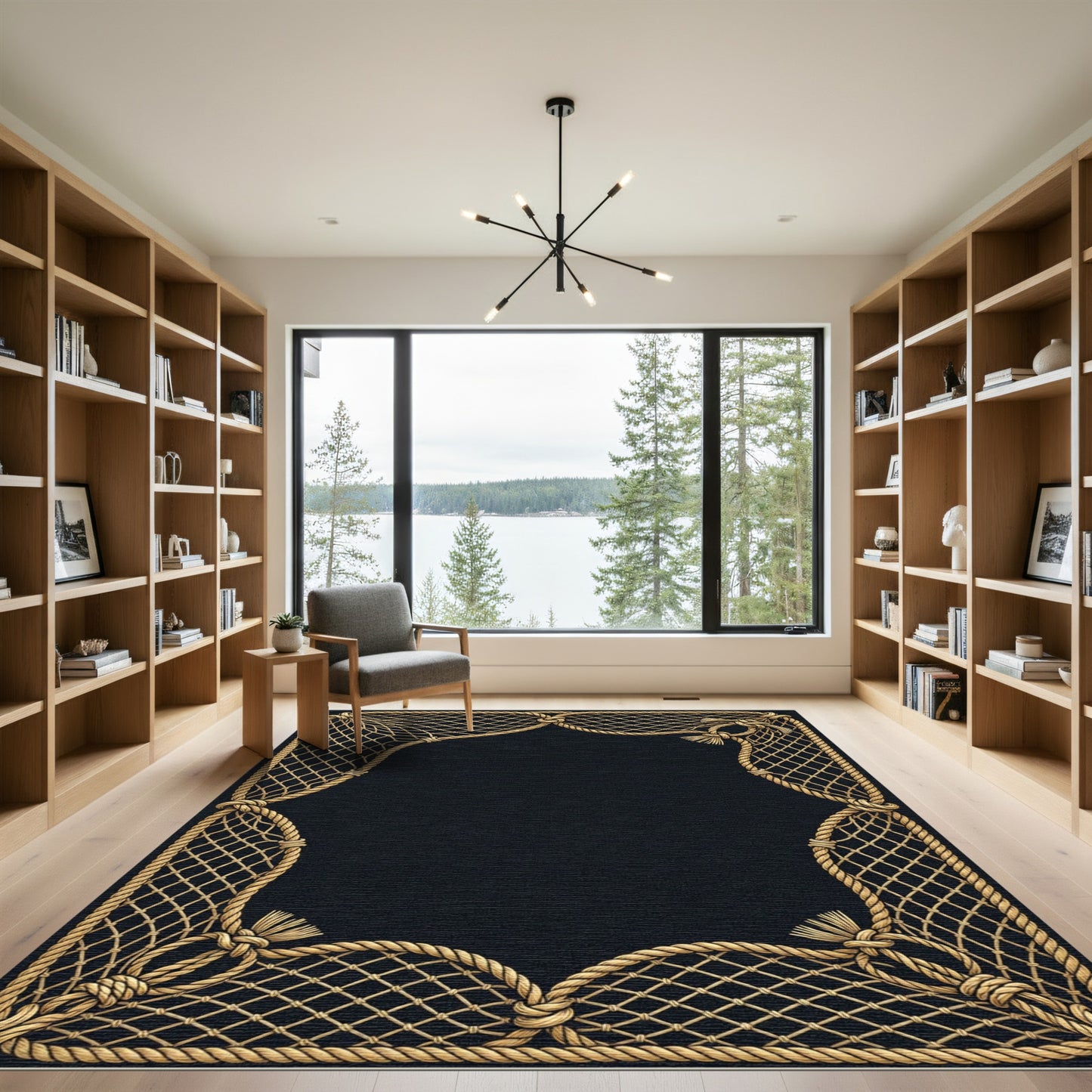 Nautical Rope Net Border Rug