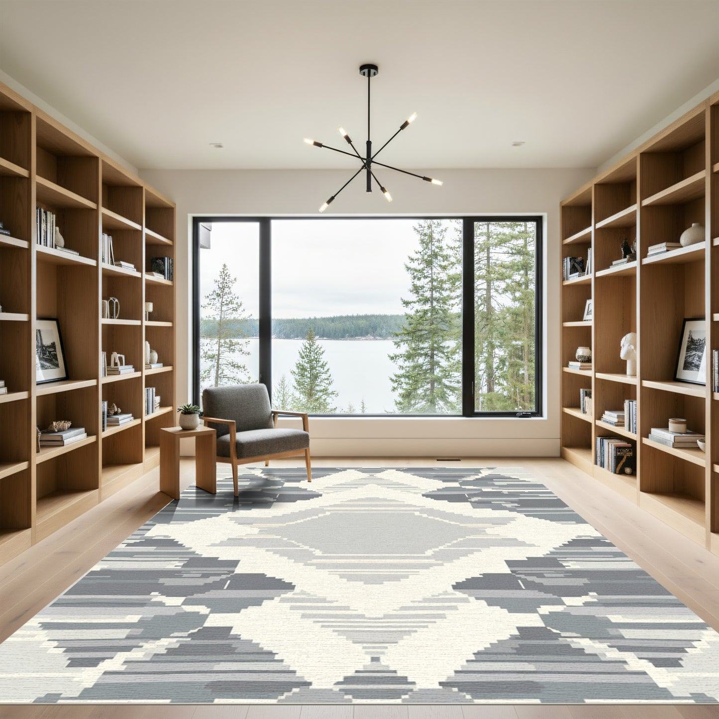 Monochromatic Diamond Overlay Pixel Art Rug