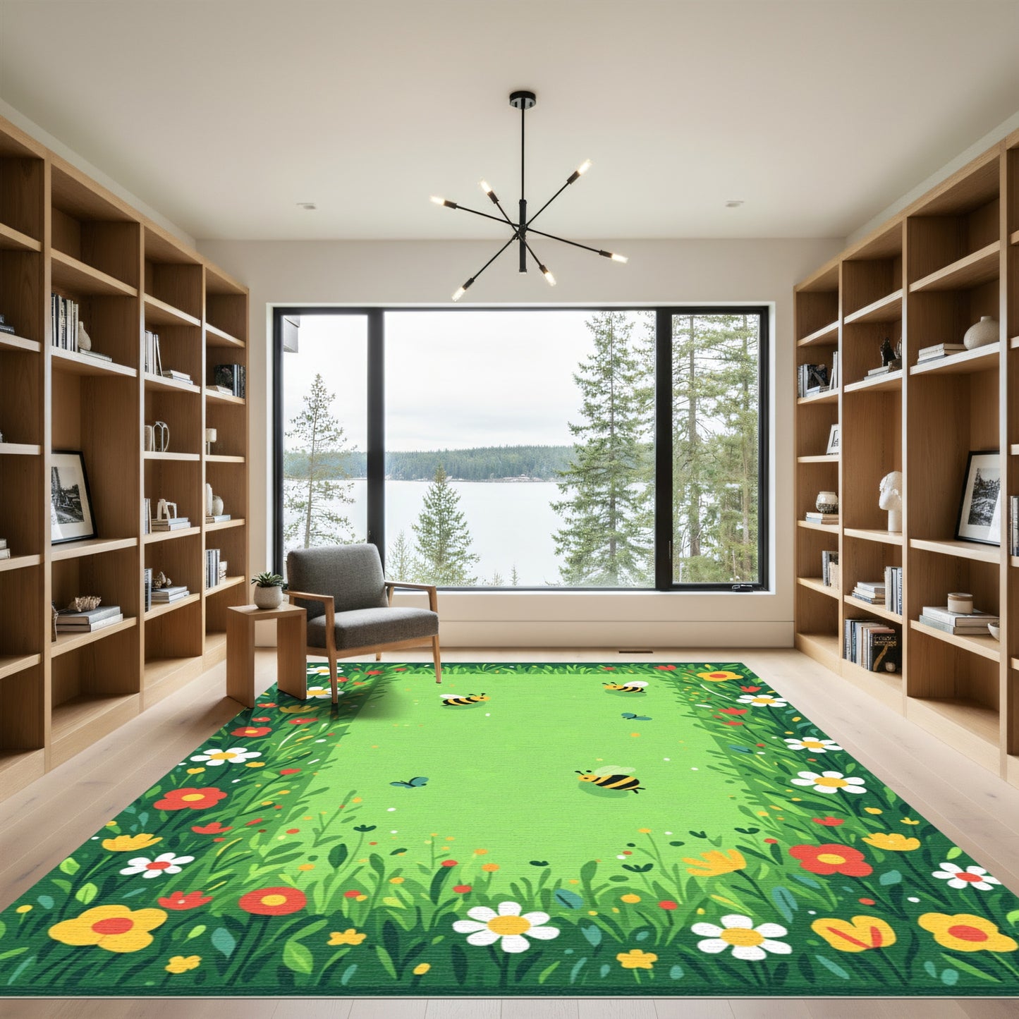 Whimsical Blooming Meadow Bee Garden Rug