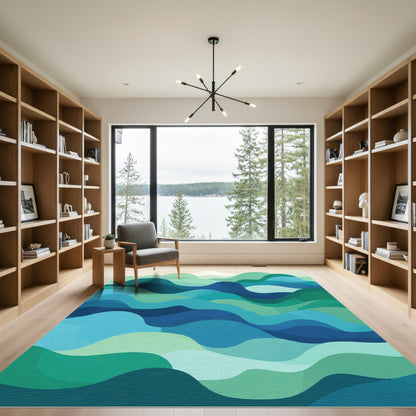 Oceanic Blue Green Wave Landscape Rug