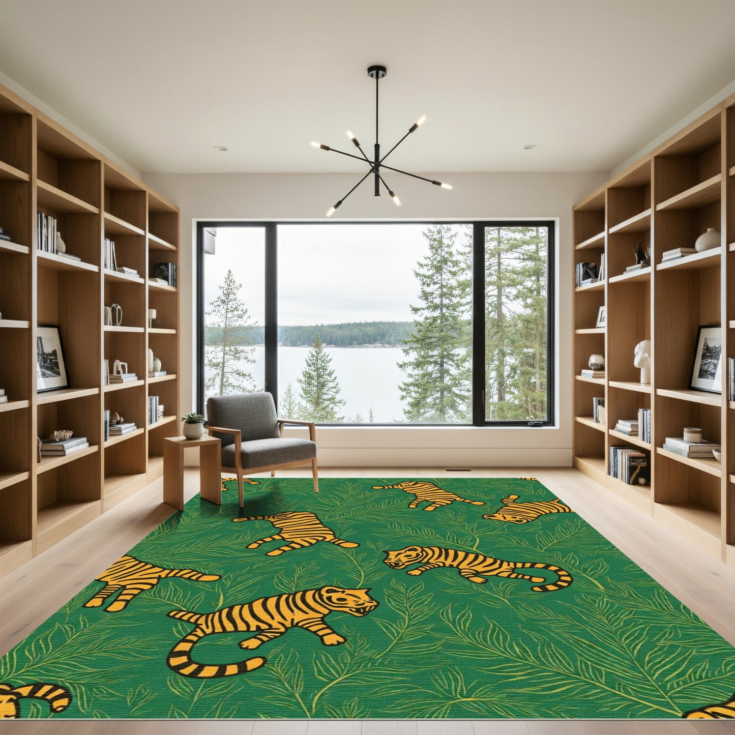 Bold Orange Tiger Jungle Green Rug