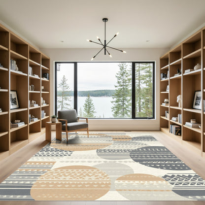 Neutral Boho Circles Geometric Rug