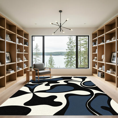 Cream Navy Black Amoeba Swirl Rug
