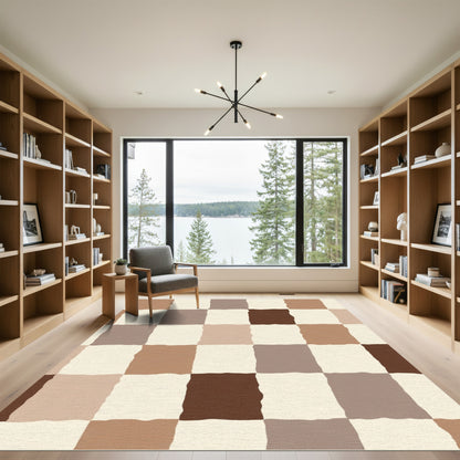 Earthy Tone Checkerboard Blocks Rug