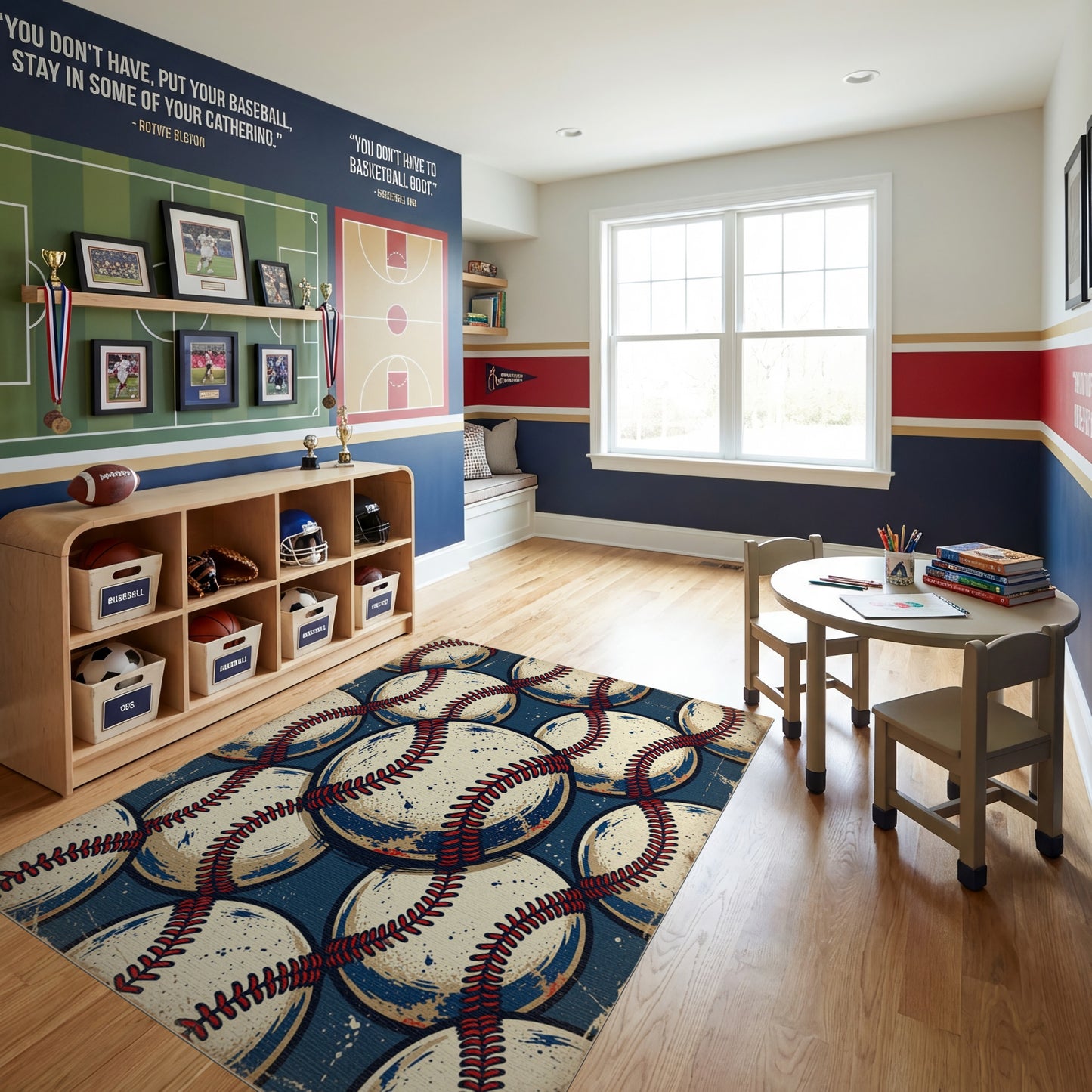 Vintage Distressed Baseball Navy Rug