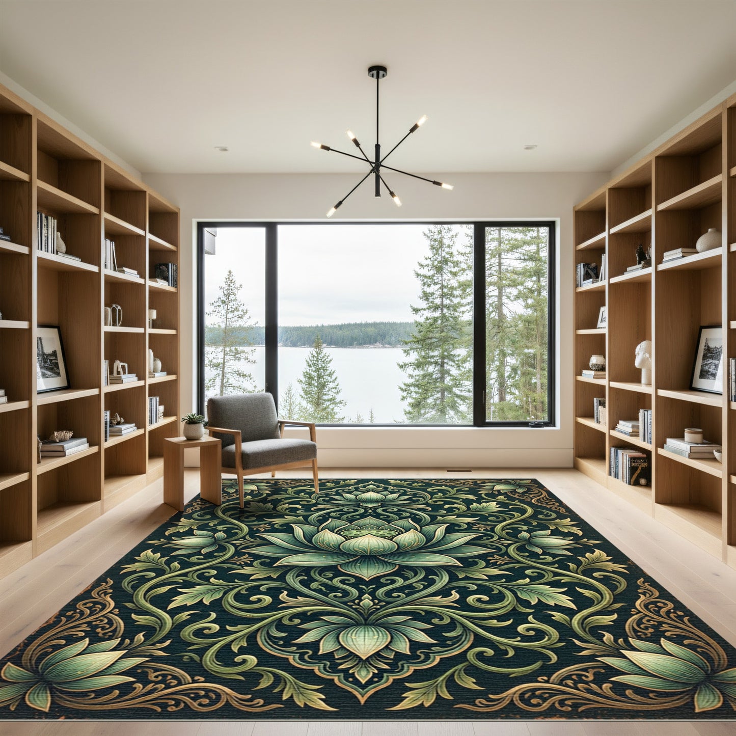 Emerald Green Lotus Medallion Ornament Rug