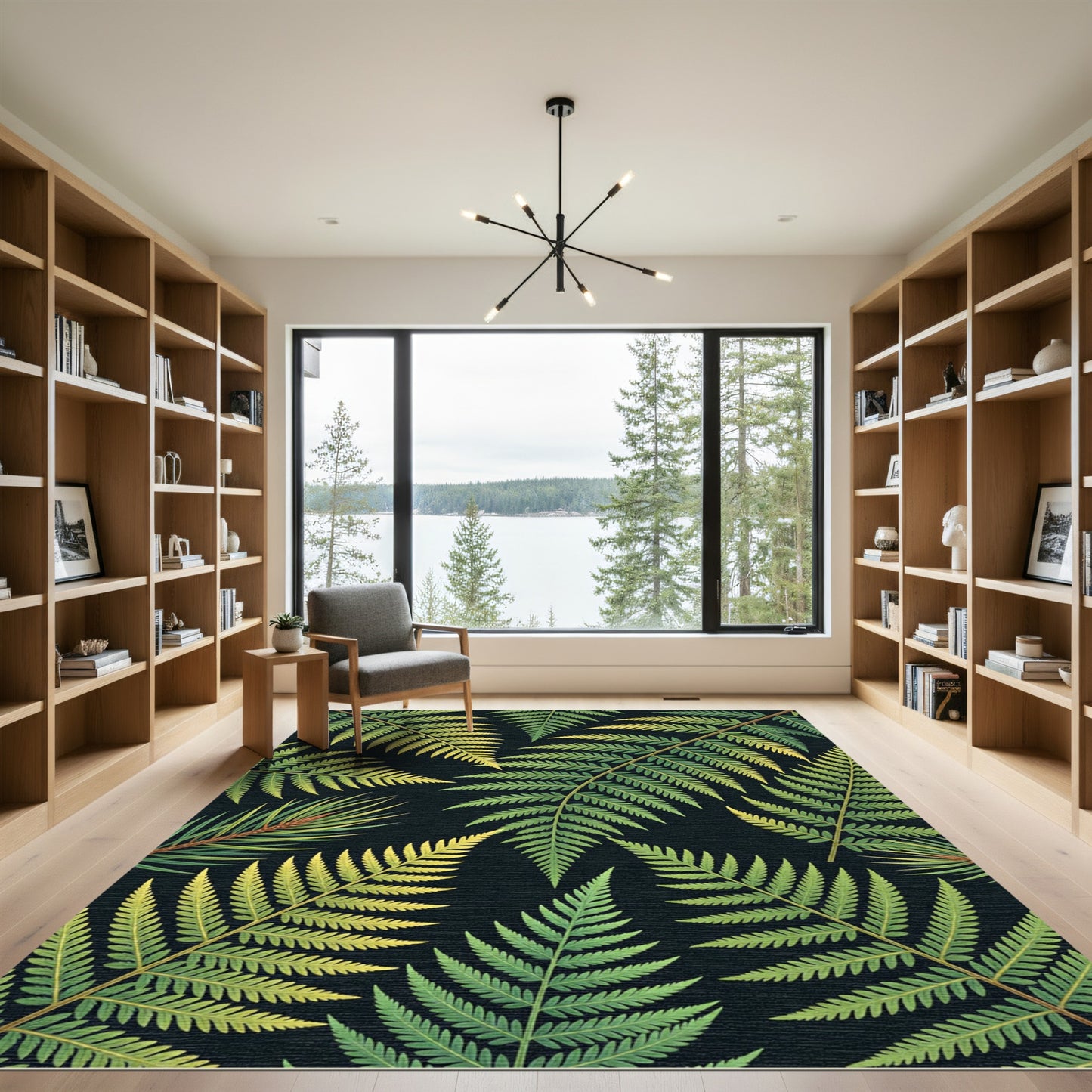 Emerald Green Fern Frond Repeating Rug