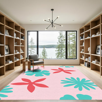 Pink Coral Teal Floral BloomsRug Rug