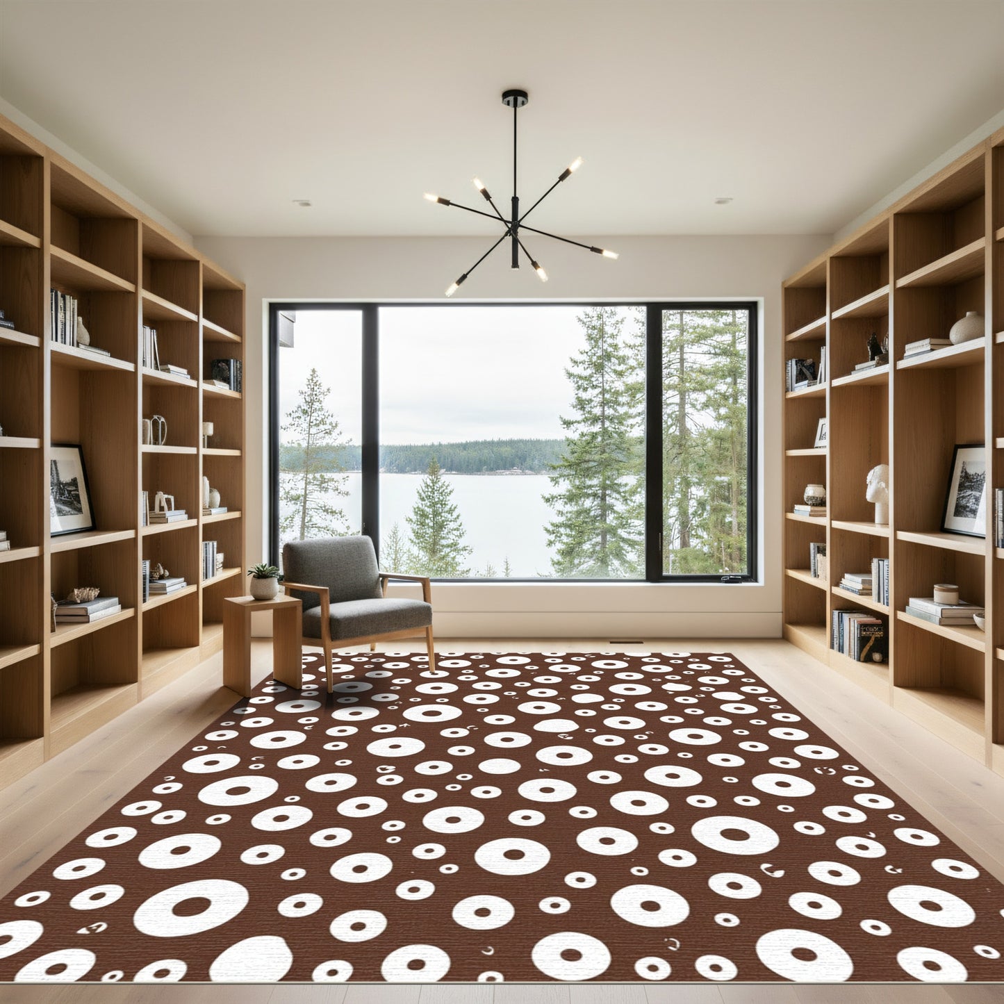 Brown White Scattered Circle Art Rug