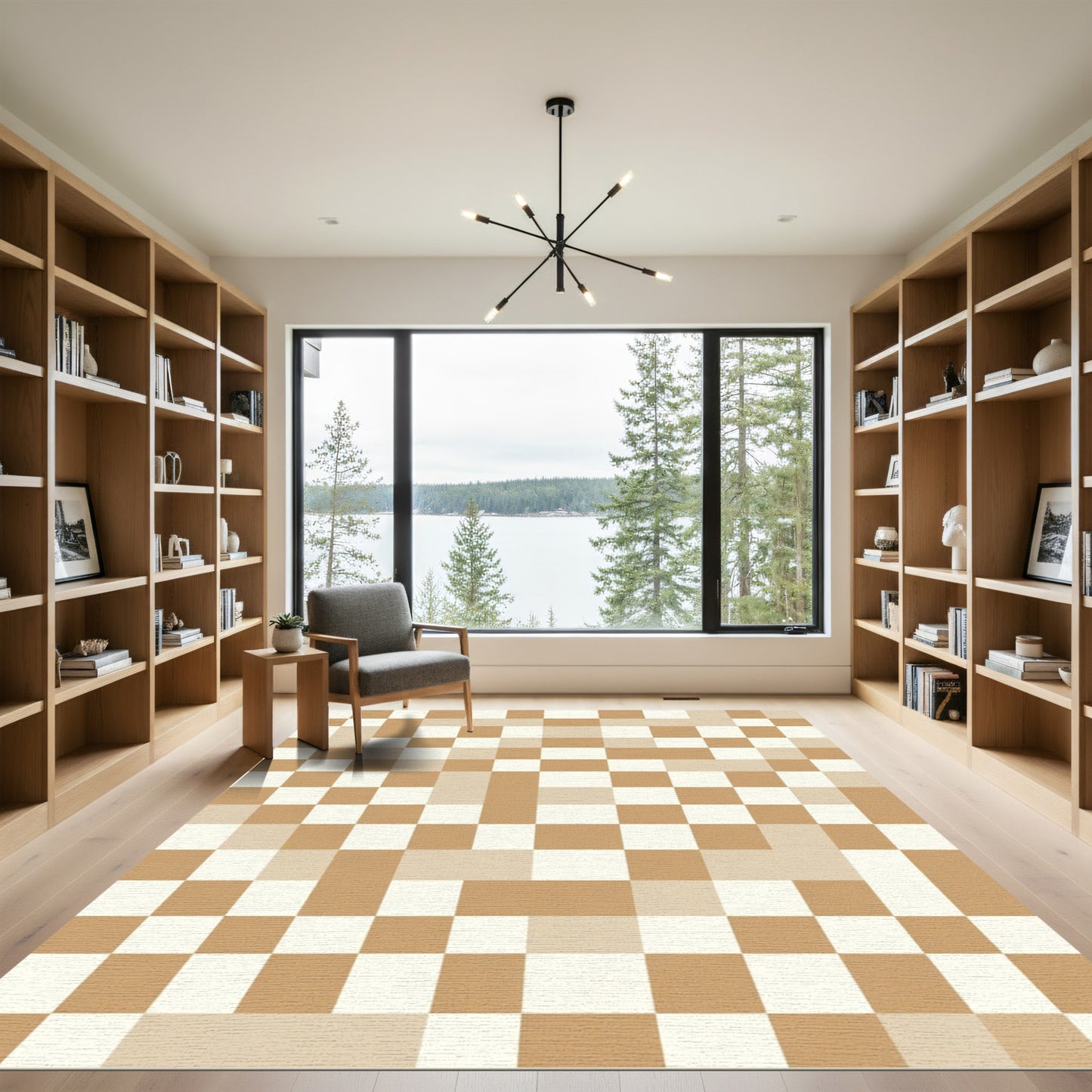 Earth Tones Checkerboard Square Art Rug
