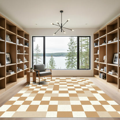Earth Tones Checkerboard Square Art Rug