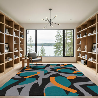 Abstract Teal Orange Gray Swirl Rug