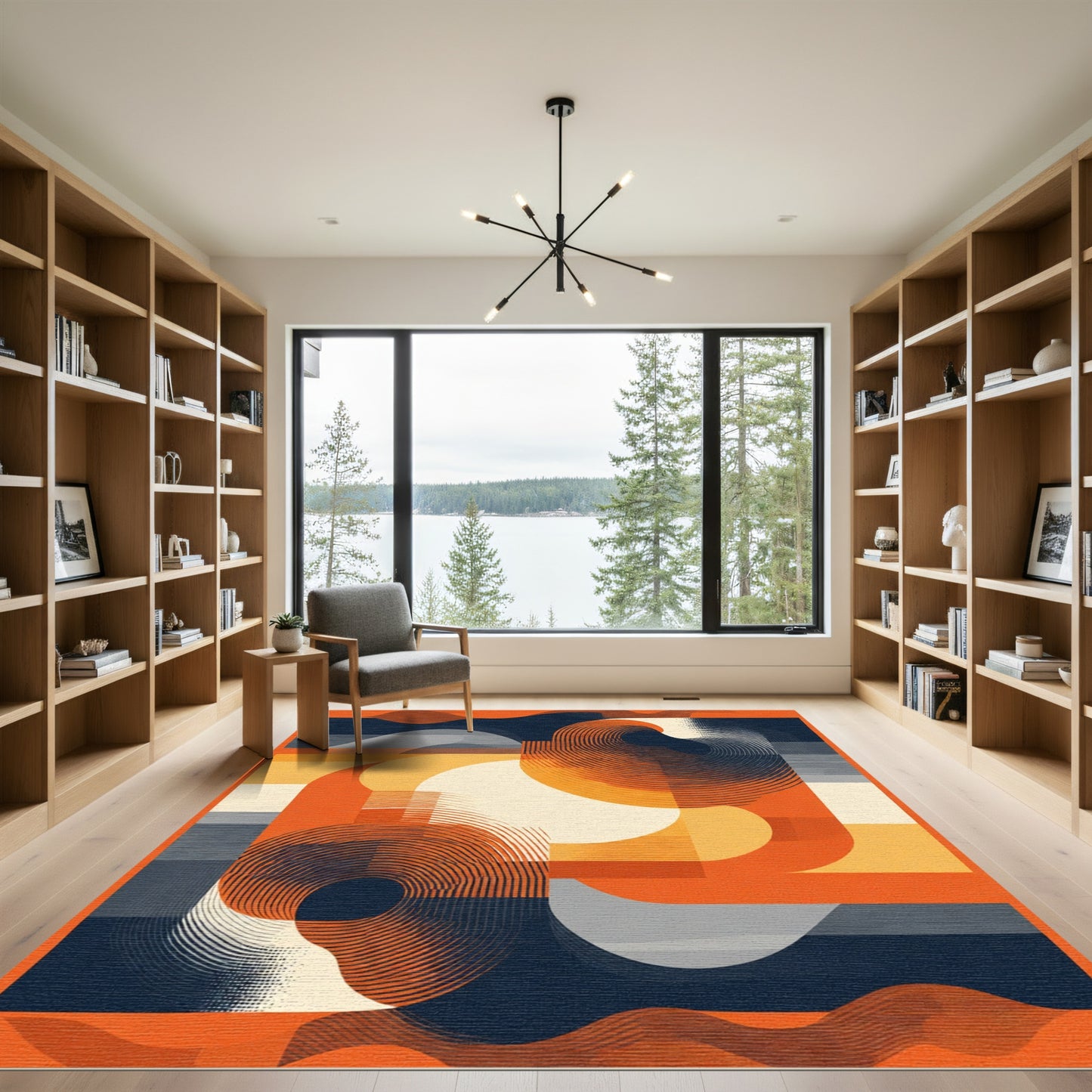 Bold Orange Yellow Abstract Swirls Rug