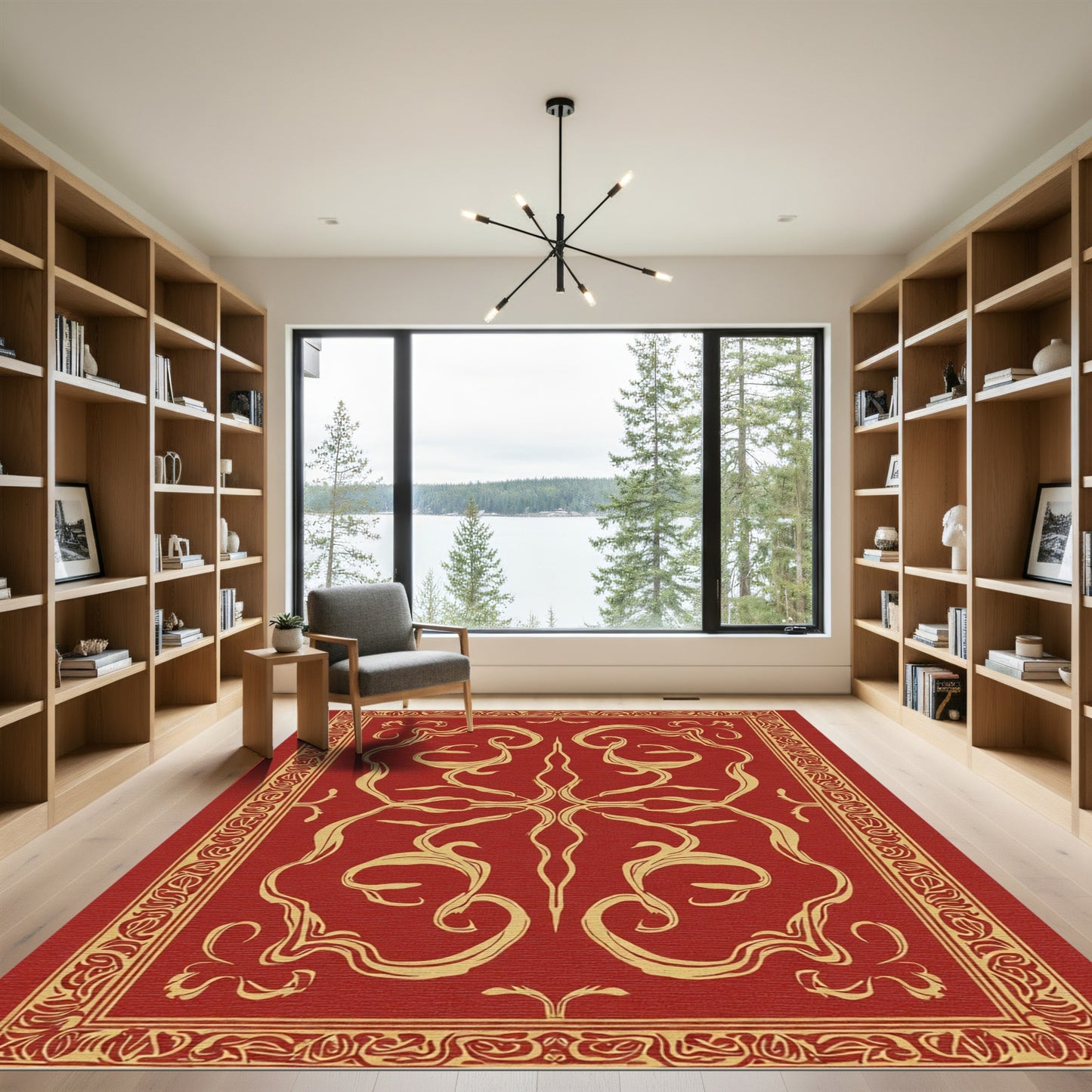 Crimson Gold Scrollwork Border Rug