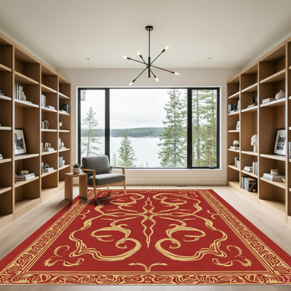 Crimson Gold Scrollwork Border Rug