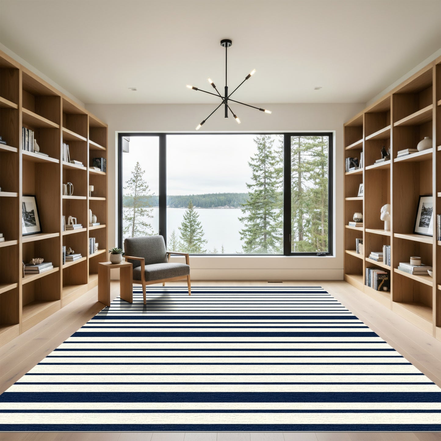Classic Navy Cream Horizontal Stripe Rug