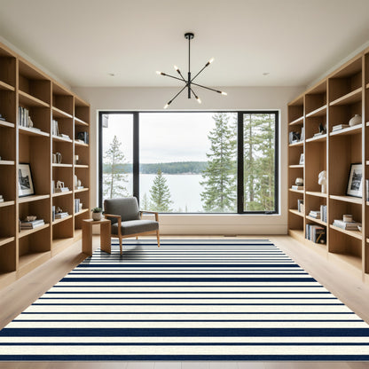 Classic Navy Cream Horizontal Stripe Rug