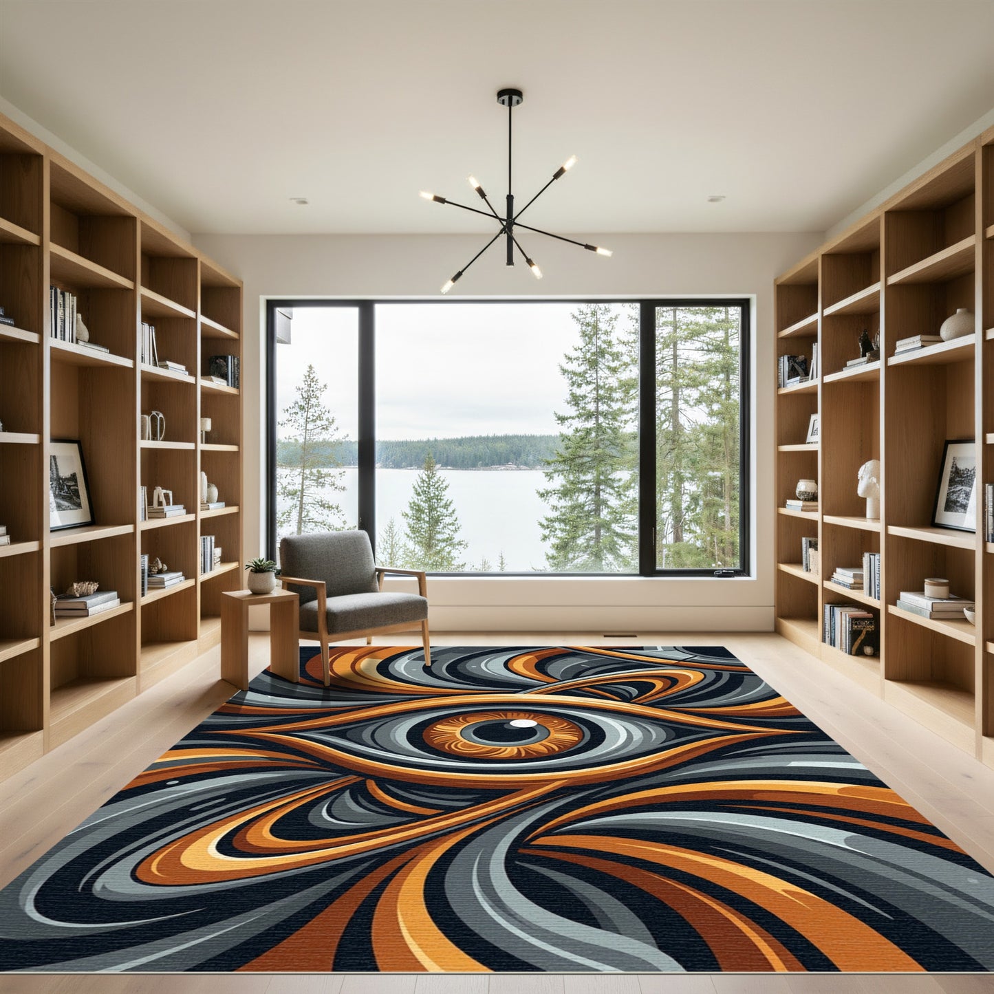 Abstract Orange and Gray Eye Rug