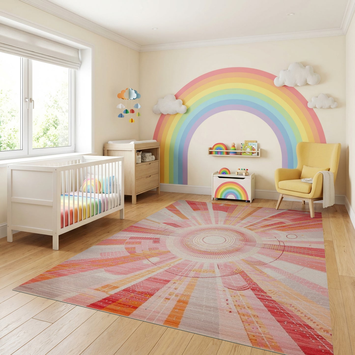 Vibrant Pink Radiant Starburst Geometric Rug