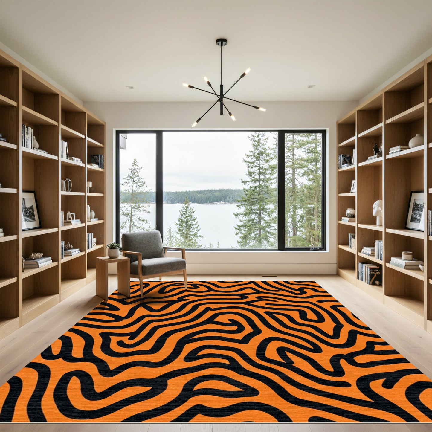 Bold Orange Black Wavy Lines Rug
