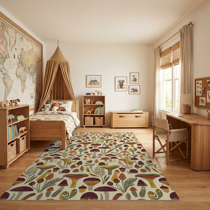 Whimsical Mushroom Fern Acorn Snail Rug