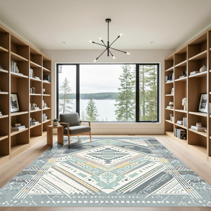 Geometric Muted Teal Tribal Diamond Rug
