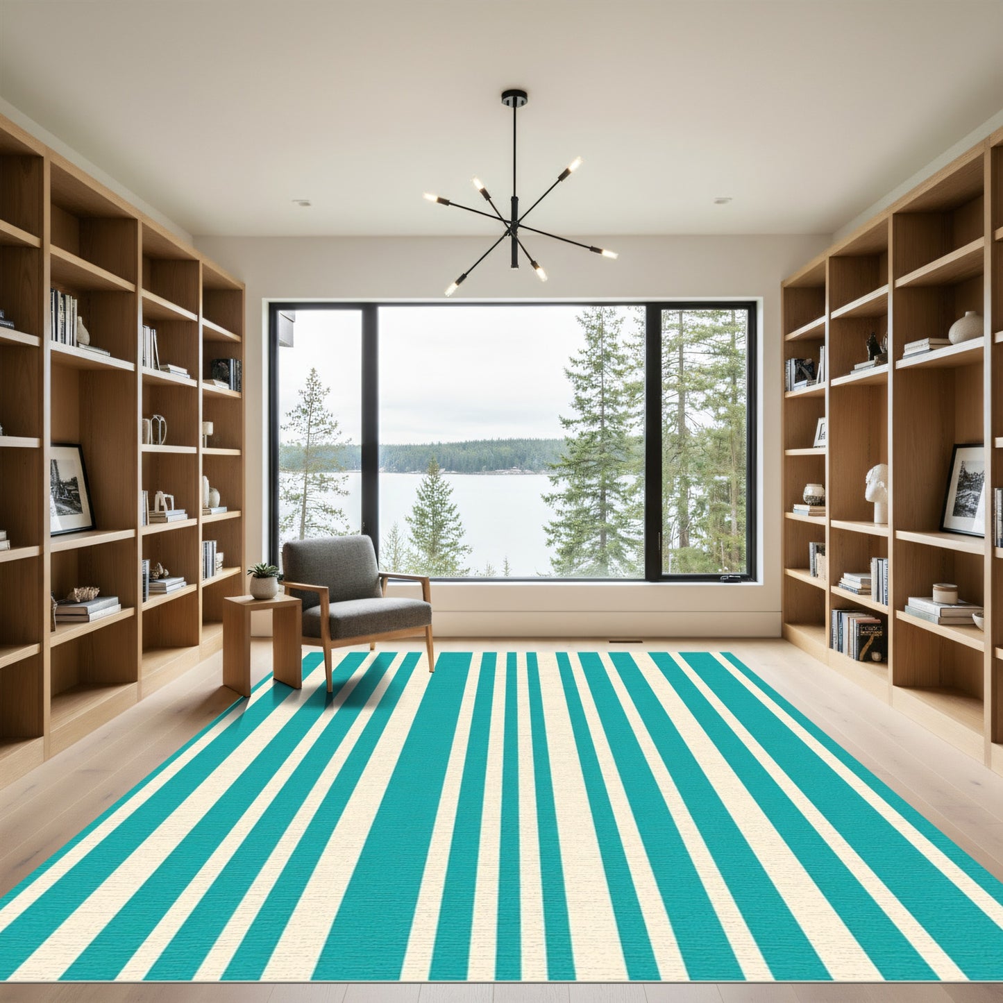 Turquoise Cream Vertical Stripe Rug
